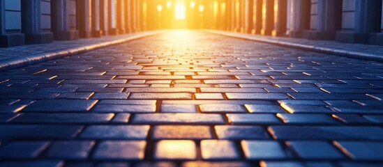 Aufkleber - Cobblestone pathway in a historic plaza at sunset showcasing urban design and architectural beauty