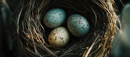 Aufkleber - Easter eggs nestled in a natural bird's nest creating a serene festive background for spring celebrations and holiday-themed designs