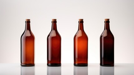 Aufkleber - Amber glass bottles line up against a clean white background showcasing their sleek design and natural cork stoppers for product display.