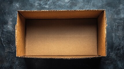 Poster - Empty cardboard box on a dark background conveying minimalism and space for storage or packaging concepts in advertising and design.