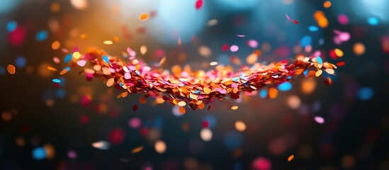 Poster - Colorful confetti falling in the air creating a vibrant festive atmosphere suitable for celebrations and joyful events.