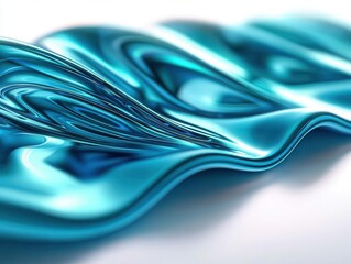 Poster - A close-up of flowing, metallic blue fabric, showcasing smooth, undulating waves and a glossy texture that reflects light beautifully.