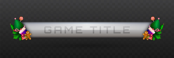 Wall Mural - Christmas-Themed Metallic Game Title Lower Third Banner with Christmas Ornaments for Game UI Designs