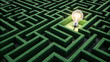 © Emongrapic - A glowing lightbulb at the center of a green maze symbolizes a solution to a complex problem