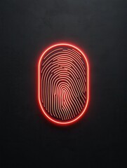 Poster - A glowing neon fingerprint design on a dark background, symbolizing identity and security.