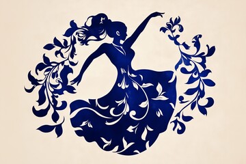 Poster - Minimalist depiction of a woman dancing in a Kathak pose, with abstract swirls indicating movement.