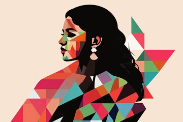 Poster - An abstract minimalist interpretation of a woman wearing a saree, with geometric patterns forming the drape