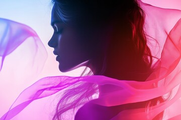 Poster - A woman’s silhouette with her dupatta flying in the wind, rendered in soft gradient tones.