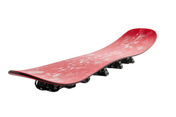 Unique red snowboard design with distinct curved shape and black bindings suitable for winter sports enthusiasts