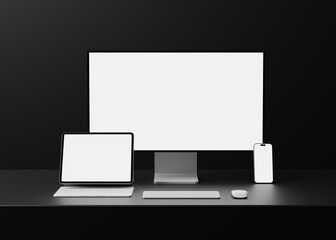 Wall Mural - responsive web design and website mockup, devices mock up, smartphone desktop tablet laptop template