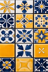 Poster - Hand-painted ceramic tiles arranged in a symmetrical pattern highlighting tradition and skill