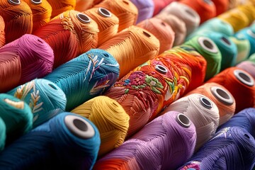 Poster - handmade fabric embroidery, artisan threading vivid patterns, traditional techniques and creative en