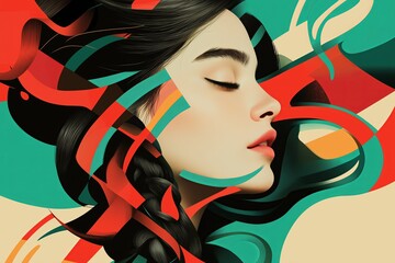 Poster - A faceless depiction of a woman with her braid forming a flowing spiral. 