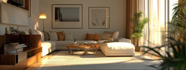 Wall Mural - Stylish living room with modern furniture