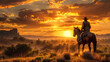© LeArchitecto - Sunset over western landscape with bandit riding on his horse