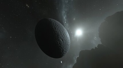 Wall Mural - distant planet in cosmic asteroid belt with star light