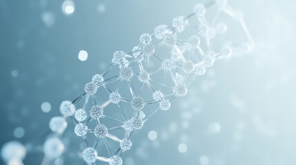 Poster - a DNA strand with transparent hexagonal elements interlinked around it in a network pattern on a light blue background