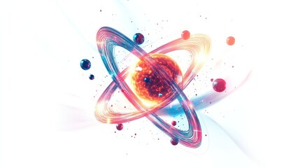 Fototapete - A glowing atom-like structure with swirling particles and energy waves, symbolizing quantum mechanics