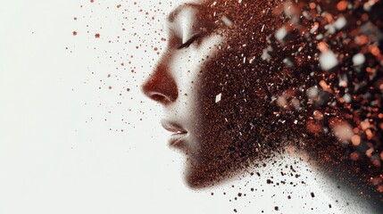 Poster - A human face dissolving into particles and data streams, illustrating the concept
