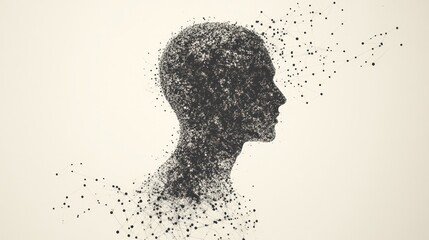 Poster - A human face dissolving into particles and data streams, illustrating the concept