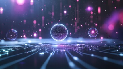 Aufkleber - particles floating above a sleek surface with holographic data points and futuristic circuits surrounding