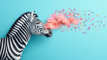 Poster - A zebra with its stripes transformed into a swirling vortex of colorful paint splatters, blending its wild nature with artistic expression and boundless creativity.