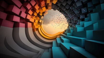 Poster - An abstract representation of a virtual reality environment with swirling colors, geometric shapes, and glowing particles, conveying the limitless possibilities of digital creation.