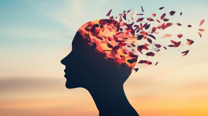 Poster - A swirling vortex of colors and light emanating from a silhouetted human head, representing the abstract nature of thoughts, dreams, and consciousness.