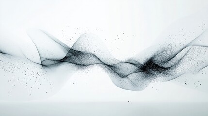 Poster - particle wave duality visualized as layered waves and particles radiating outward, floating in space