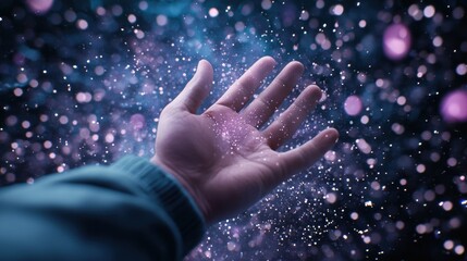 Poster - A hand reaching out to touch a holographic object in a virtual space, blurring the lines between the physical and digital realms and showcasing the potential of VR.
