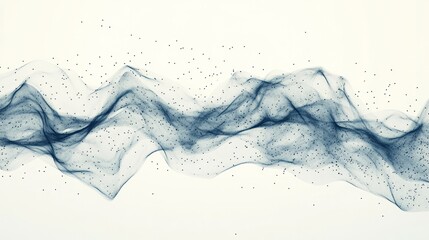 Poster - particle wave duality visualized as layered waves and particles radiating outward, floating in space