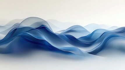 Poster - Serene Abstract Waves in Vivid Blue and Soft White Tones Creating a Calming and Ethereal Landscape Ideal for Modern Design and Artistic Inspirations