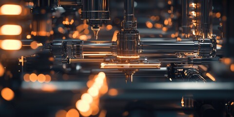 Fototapete - A network of connected digital devices illustrating the economic influence of automation in industries, with a focus on increased efficiency and profitability.