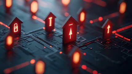 Poster - An abstract representation of a cyberattack with glowing red lines and arrows targeting a network of devices, conveying the aggressive and destructive nature of cyber threats.