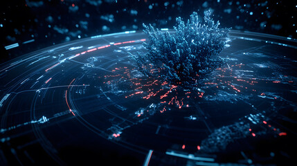 Aufkleber - A dynamic digital visualization showcasing a vibrant explosion of data particles against a dark background, suggesting advanced technology or futuristic concepts