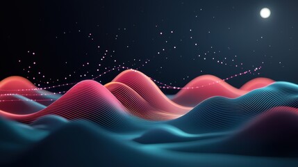 Poster - An abstract representation of a digital landscape with glowing hills, valleys, and data streams, evoking a sense of exploration and discovery within cyberspace.