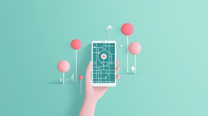Poster - A hand holding a smartphone with a network map displayed on the screen, representing the ability to access and manage data networks remotely.