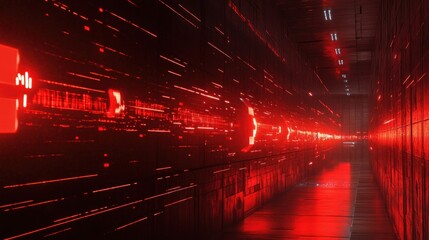 Poster - Abstract Red Light Tunnel with Dynamic Motion for Futuristic Concepts