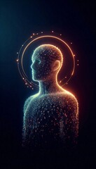 Aufkleber - Abstract representation of a human figure made of glowing data streams