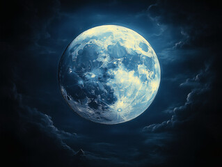 large blue moon in the night sky