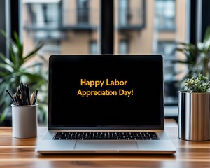 Poster - Modern Corporate Thank-You Email on Laptop for Labor Day, Thanksgiving, and Employee Appreciation Events