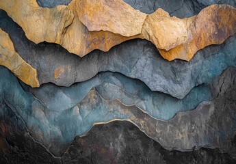 Poster - Abstract Close-up of Colorful Natural Stone Layers Showing Rich Textures and Earthy Tones, Ideal for Backgrounds, Wall Art, and Design Elements in Various Projects