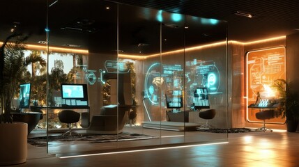 Poster - Modern Office Interior with Advanced Technology and Glass Walls