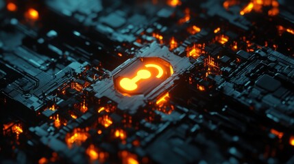 Poster - Abstract Digital Circuit Background with Glowing Orange Elements