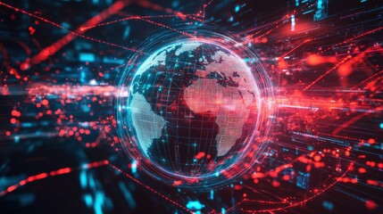 Poster - Futuristic Digital World Map with Data Streams and Networks