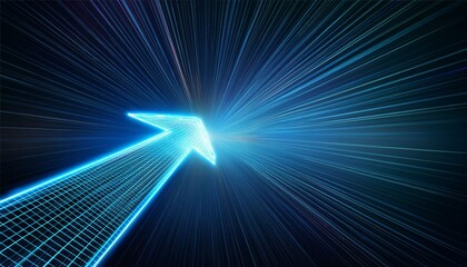 Poster - Energy arrow with speed light effect. Isolated glowing web sign on dark blue technology
