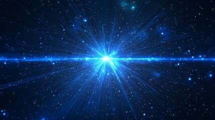 Wall Mural - blue light burst in a starry space background, symbolizing energy and cosmic brilliance