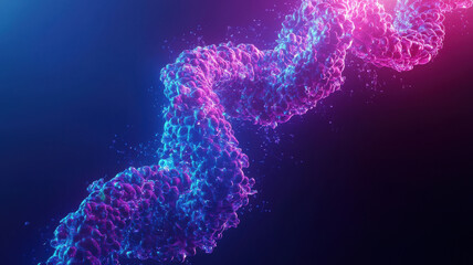 Poster - glowing, vibrant chromosome structure in vivid pink and blue hues, set against dark background, showcasing intricate details and sense of scientific wonder
