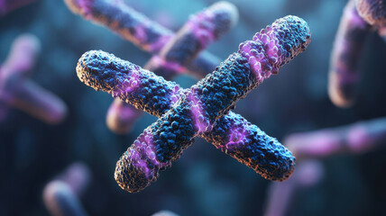 Poster - Abstract depiction of chromosomes with vibrant colors and intricate details, showcasing scientific and futuristic theme. image highlights complexity and beauty of genetic structures