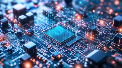 Poster - Abstract Close-Up of Futuristic Circuit Board with Digital Effects